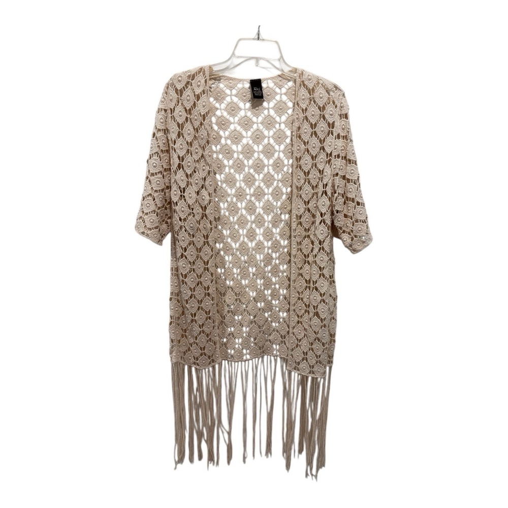 Raj‎ Boho Crochet Lace Fringe Kimono Cardigan Open Front Cotton One Size